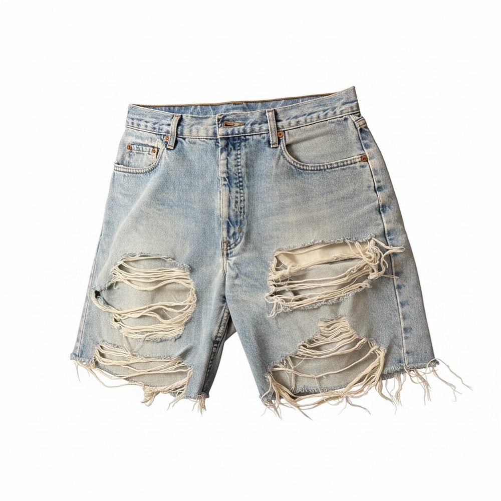 Light Wash Distressed Levi Denim Cutoff Shorts